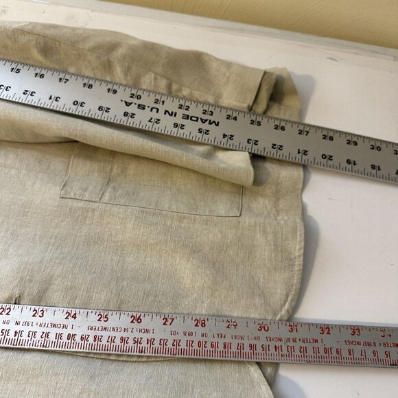 Andrew Fezza Mens Tan Beige Linen Blazer Size XL 44 Lightweight 2 Button Pockets - Picture 3 of 12